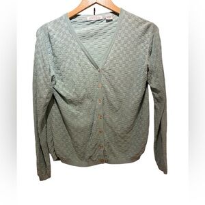 EVELYN & ARTHUR  M 100% Silk Mint Green Textured V-Neck Cardigan. Excellent.